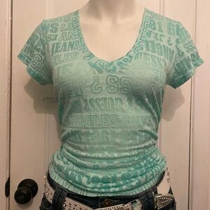 Guess Mint Graphic V-Neck Tee